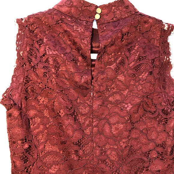 Ted Baker | London Maroon/Burgundy Lace Sheath Dress Sleeveless | Size 1 - Picture 3 of 15
